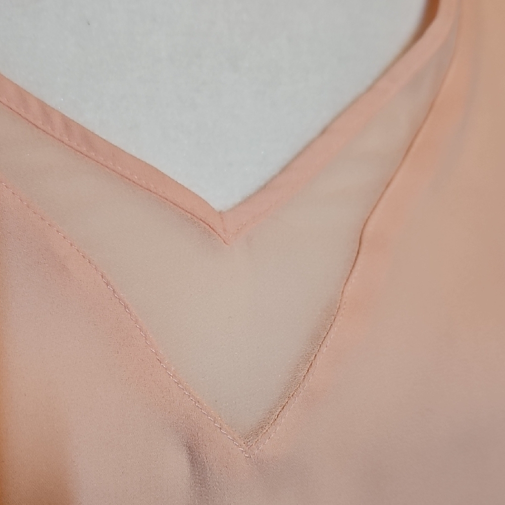 ​Maurices Peach Sleeveless V-Neck Top with Mesh Inset Trim - Picture 3 of 5